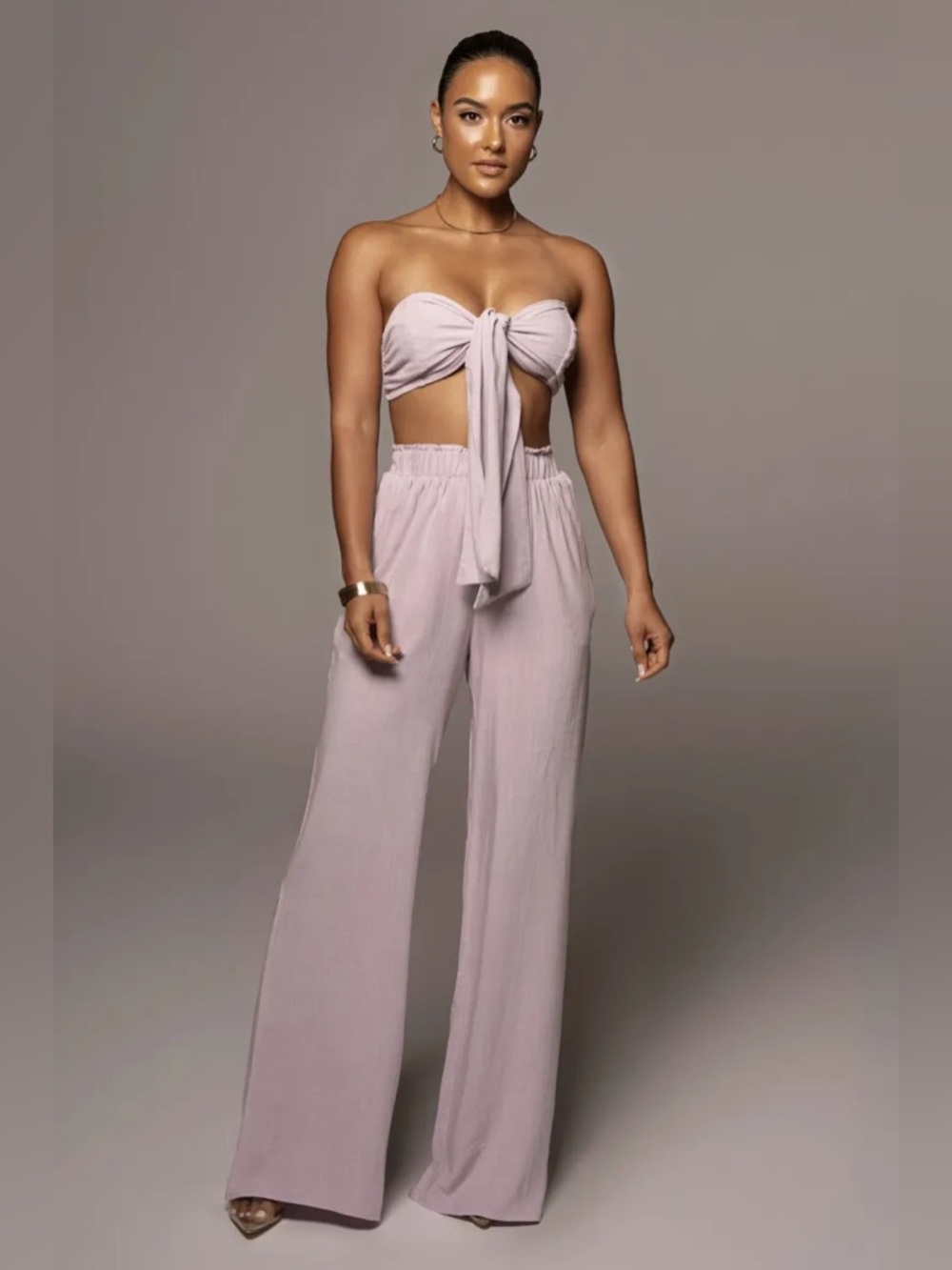 SET JLUXLABEL Lavender Wide-Leg Pull-On Pants and crop strapless top